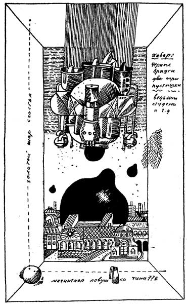 Ilustración de Valeri Goshko para la edición rusa de "Picnic al borde del camino", de la editorial Molodaya Gvardia, 1980. Fuente: http://rusf.ru/abs/s_gs.htm#po